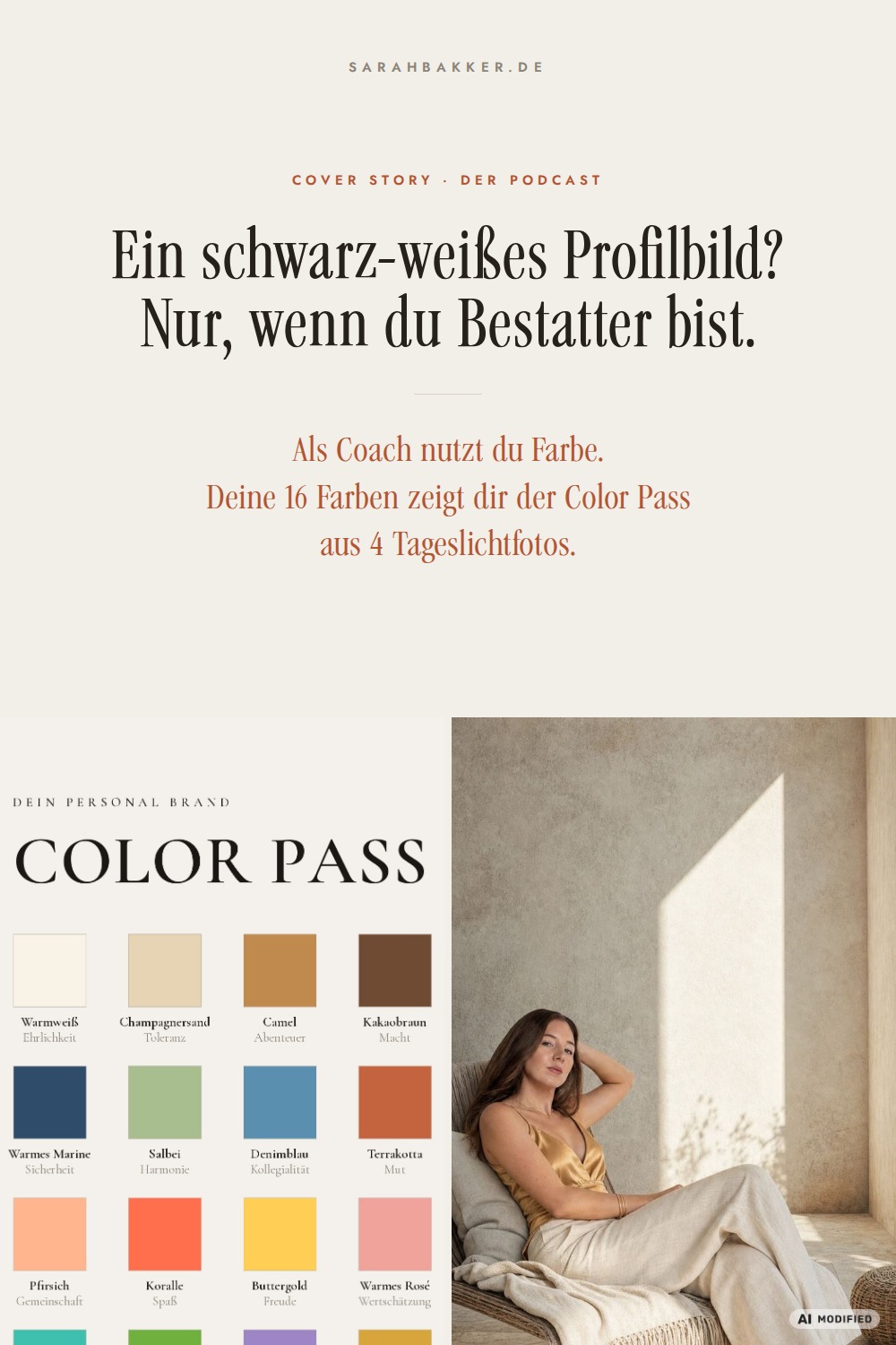 Ein schwarz-weißes Profilbild? Nur, wenn du Bestatter bist. Grafik mit Color-Pass-Farbkarte von Sarah Bakker