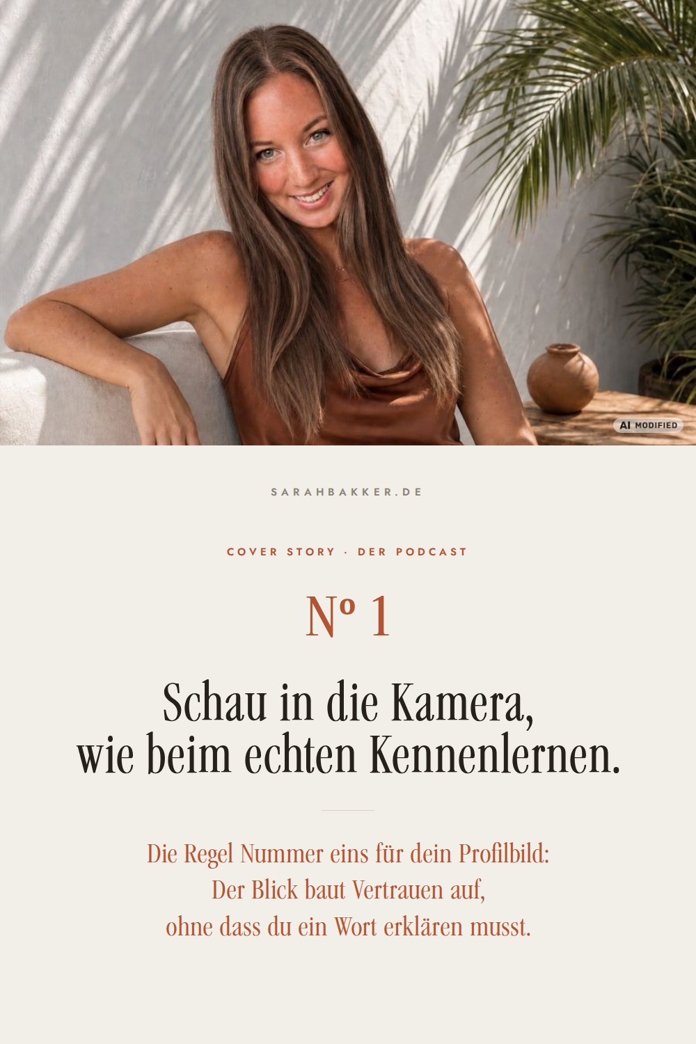 Regel Nummer eins f&uuml;r dein Profilbild: Schau in die Kamera, wie beim echten Kennenlernen. Grafik von Sarah Bakker