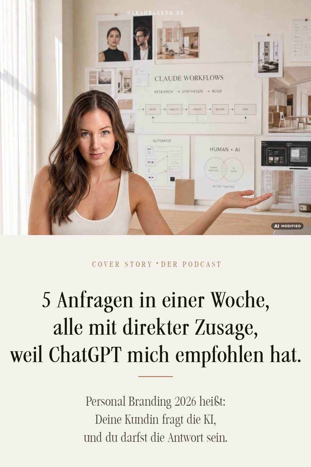 Ich hatte in einer Woche 5 Anfragen mit direkter Zusage, weil ChatGPT mich empfohlen hat. Grafik von Sarah Bakker