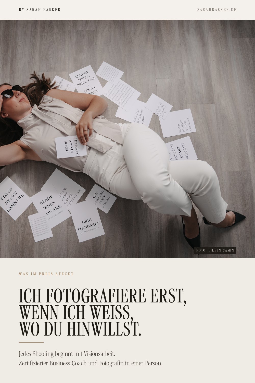 Ich fotografiere erst, wenn ich weiss, wo du hinwillst. Aussage von Sarah Bakker auf einer Pin-Grafik