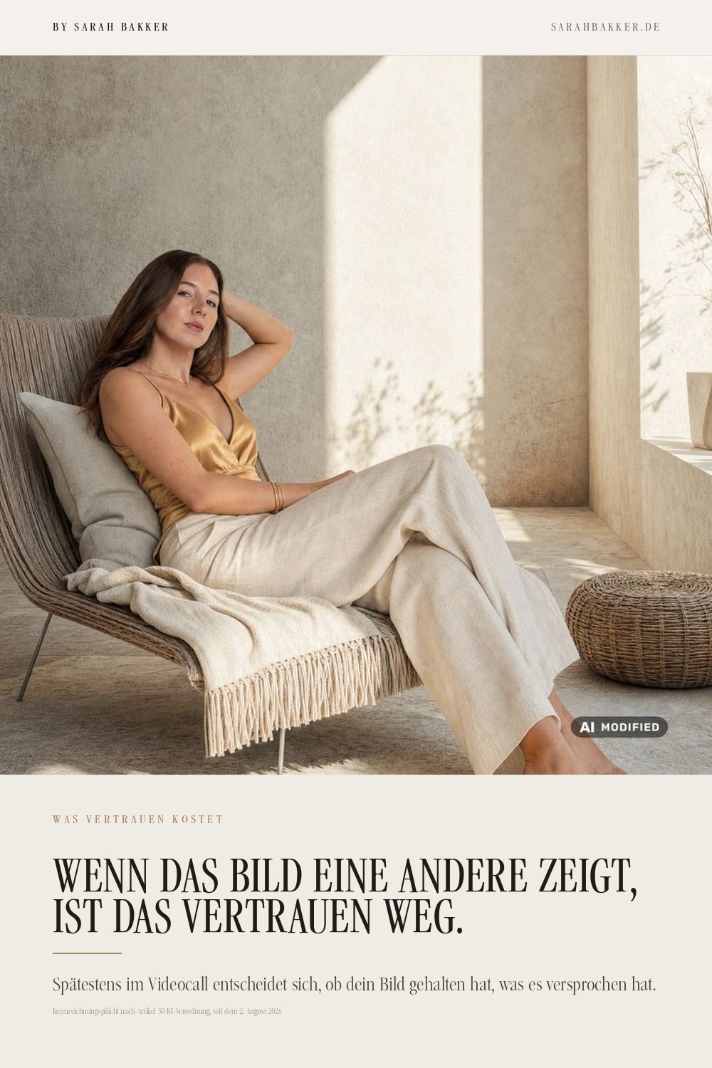 Wenn das Bild eine andere zeigt, ist das Vertrauen weg. Aussage von Sarah Bakker auf einer Pin-Grafik