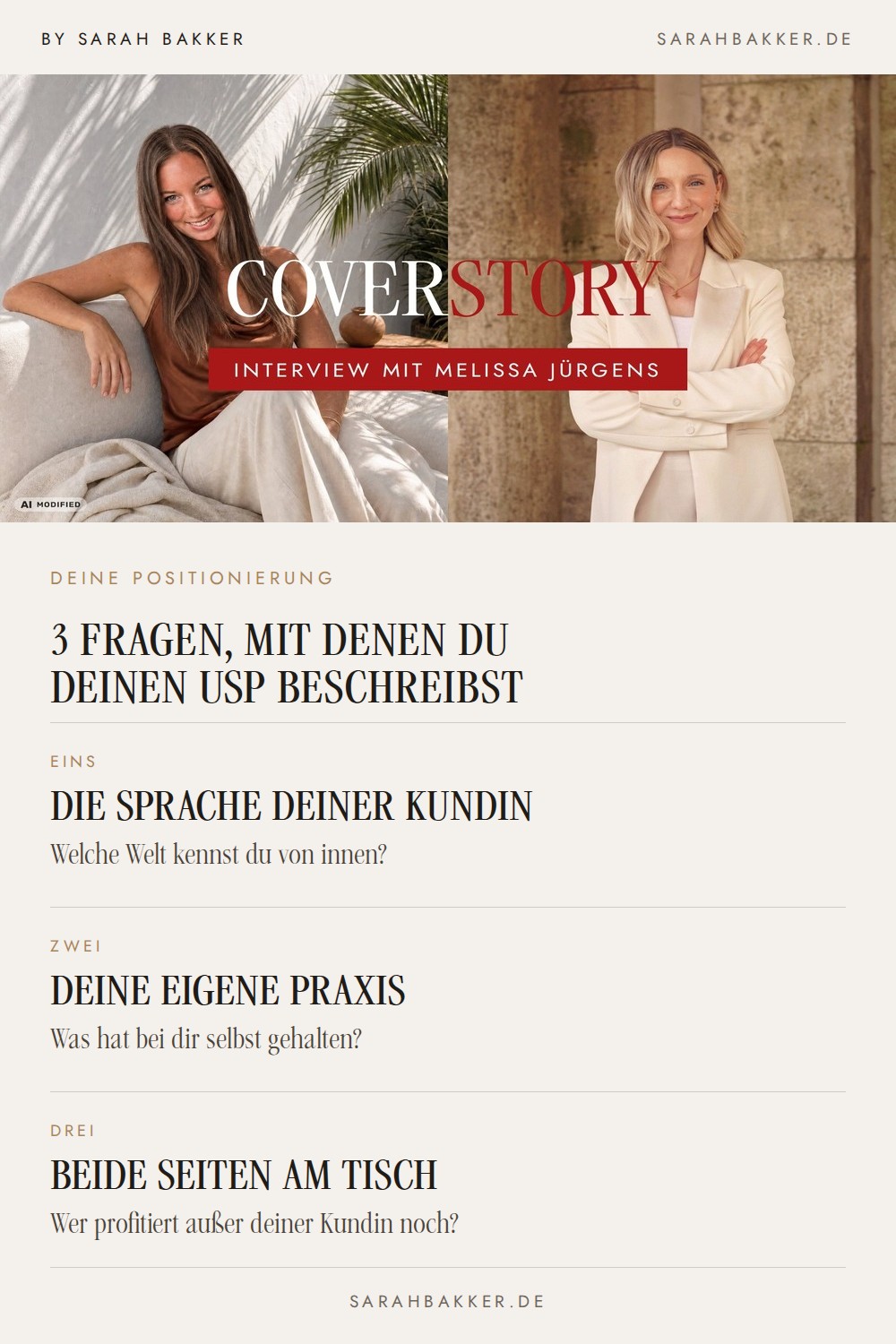 Drei Fragen, mit denen du deinen USP beschreibst. Grafik von Sarah Bakker