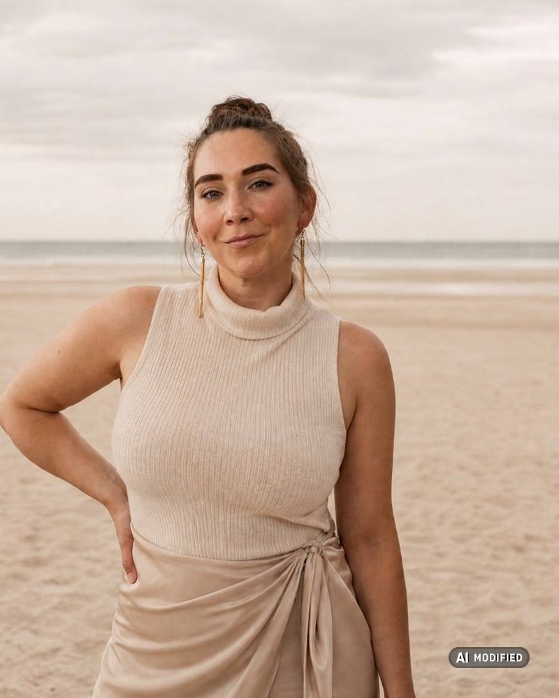 Dasselbe Handyfoto von Sarah Canenbley als Brandfoto, Gesicht und Haltung unver&auml;ndert