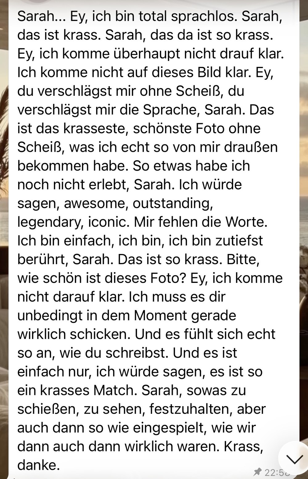 Original-Sprachnachricht einer Kundin nach dem Editorial Shooting