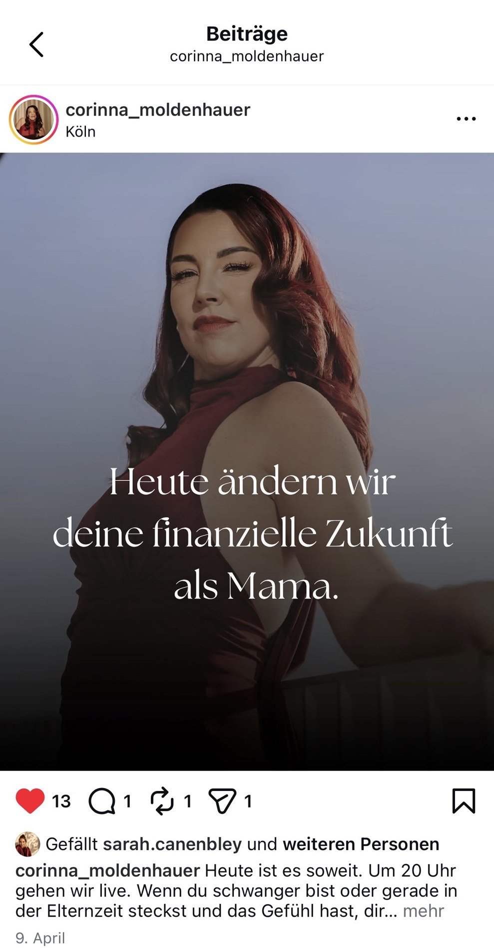 Corinnas neuer Beitrag nach dem Branding · Heute ändern wir deine finanzielle Zukunft als Mama