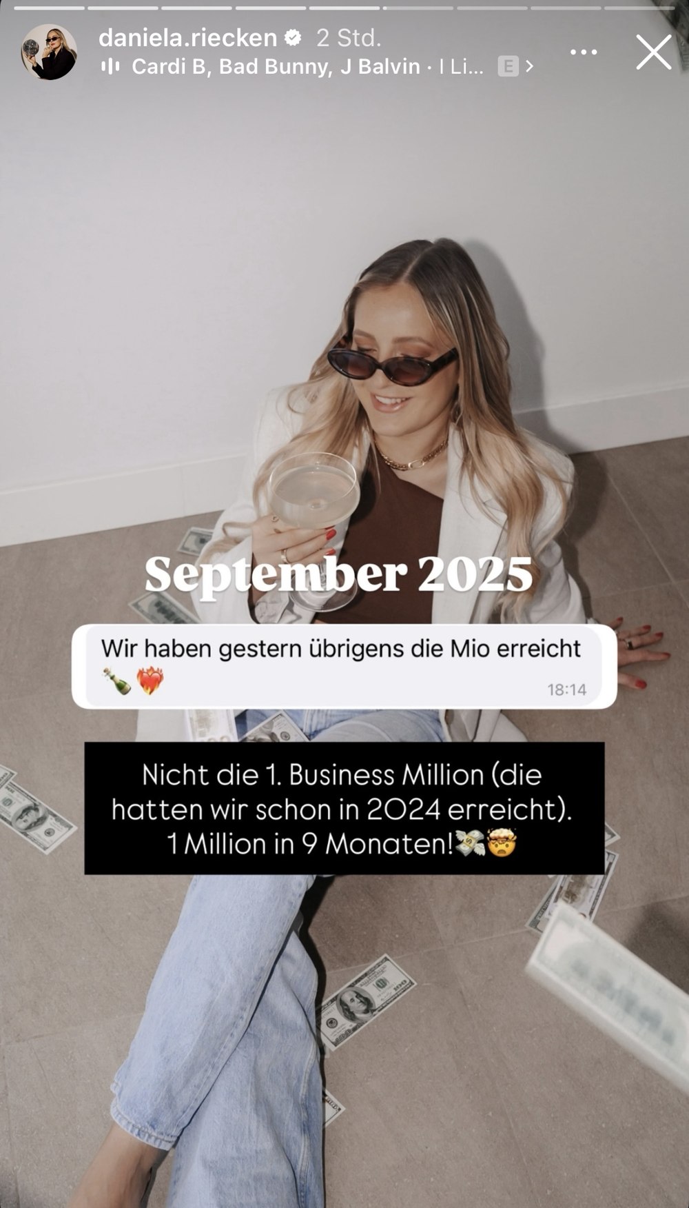 Instagram Post von Daniela Riecken · die Business-Million auf dem Money-Bild aus der Experience