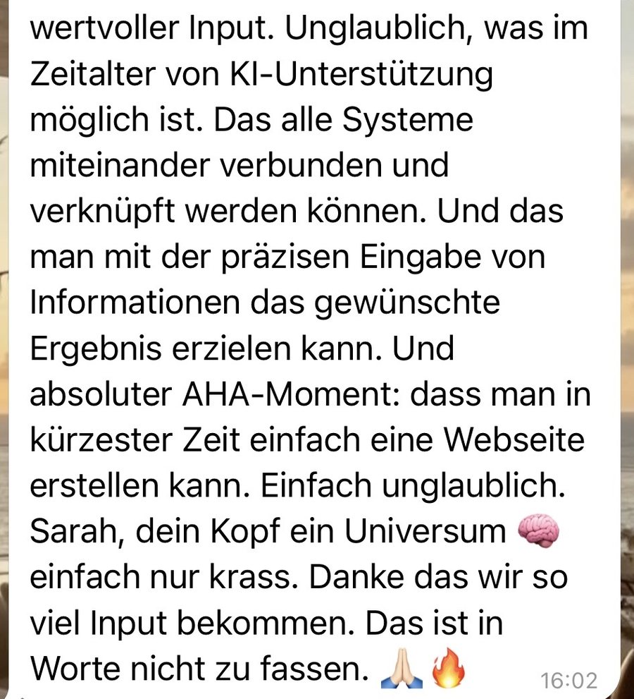 Kundinnennachricht: in k&uuml;rzester Zeit eine Webseite erstellt, absoluter Aha-Moment