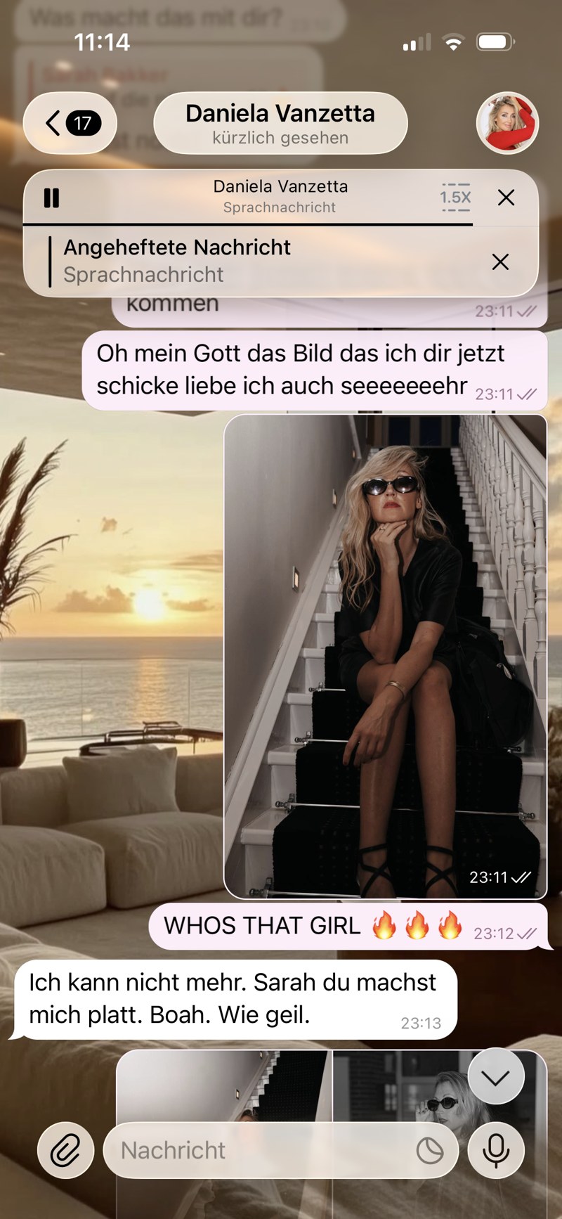 Original WhatsApp Feedback von Daniela Vanzetta zum Editorial Shooting auf Sylt