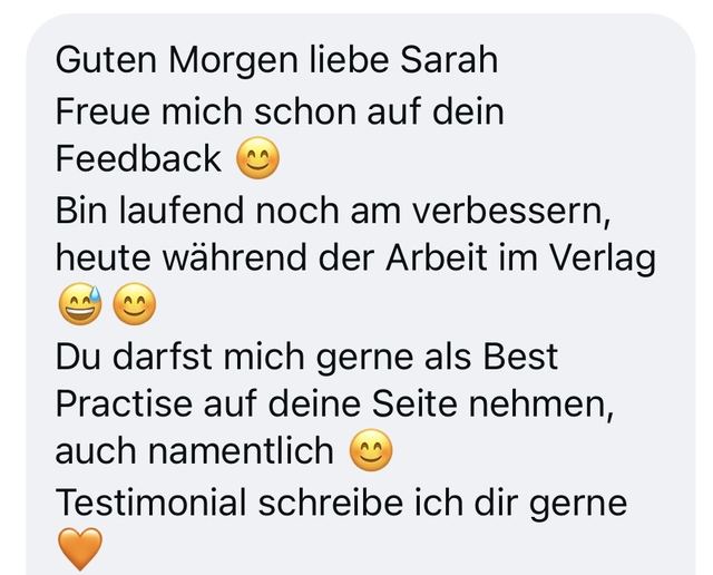 Nachricht: Du darfst mich gerne als Best Practise auf deine Seite nehmen