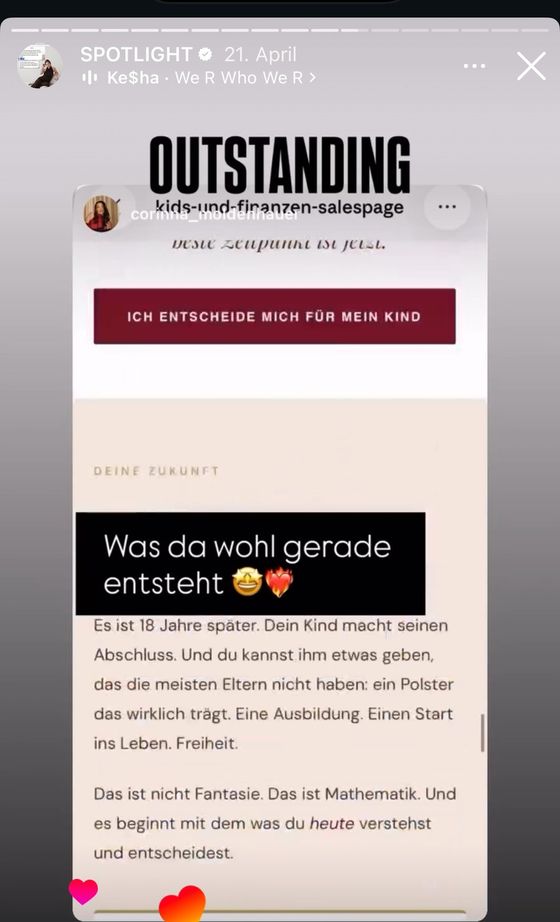 Original Story zu einer fertigen Salespage