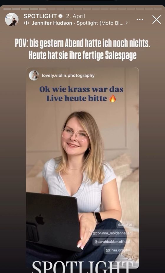 Original Story zu einer Salespage an einem Tag